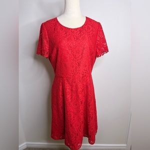 J. Crew 🌟excellent condition🌟 Red Lace Short Sleeve Mid A-Line Dress